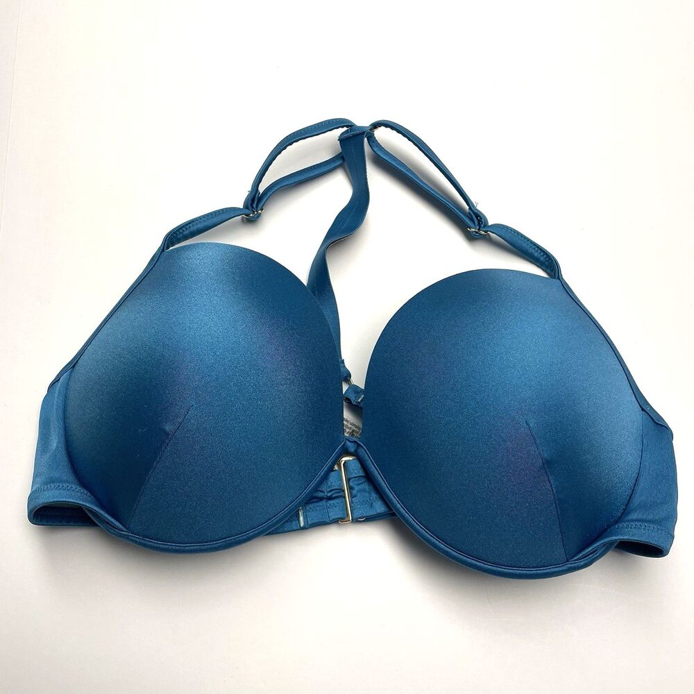 Victoria's Secret Bikini Swim Top Teal Rhinestone Bling Underwire Women's 36DD